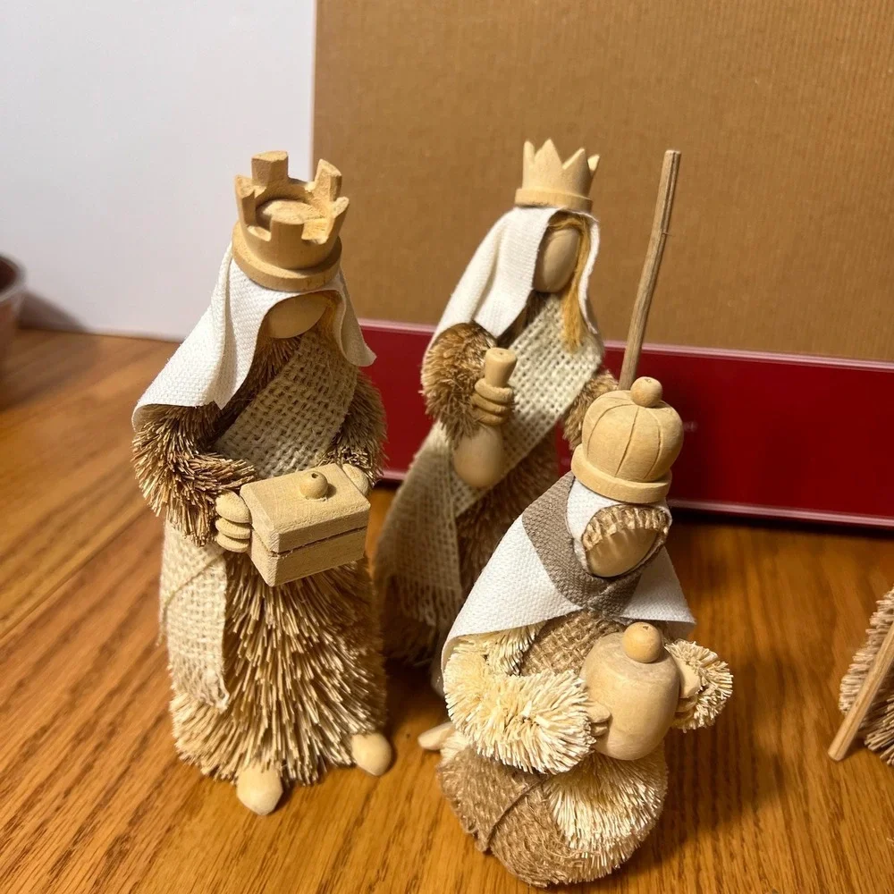 Pottery Barn Bottle Brush Nativity Set Complete 10 Pc w Box Christmas Decor